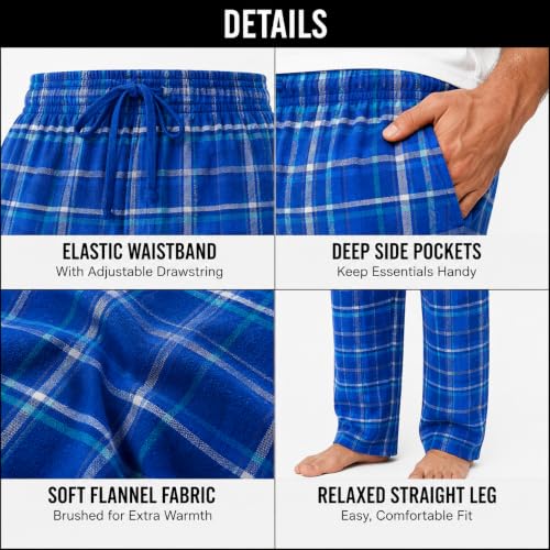 Image of Essential Elements Mens 3 Pack PJ Cotton Flannel Plaid Pajama Lounge Pants