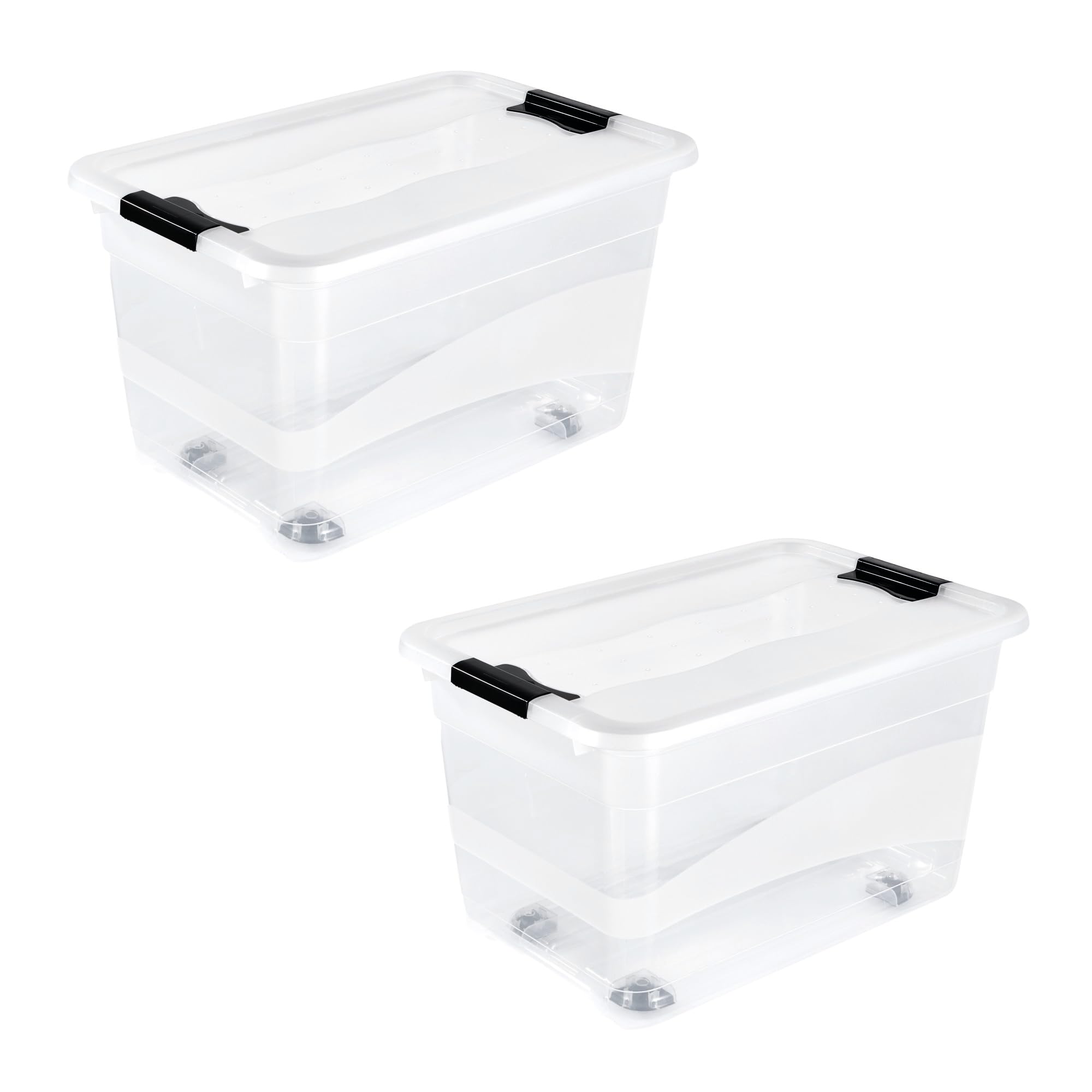 keeeper Set 2X Konrad Rollen 52L boîte rangement plastique transparente à roulettes