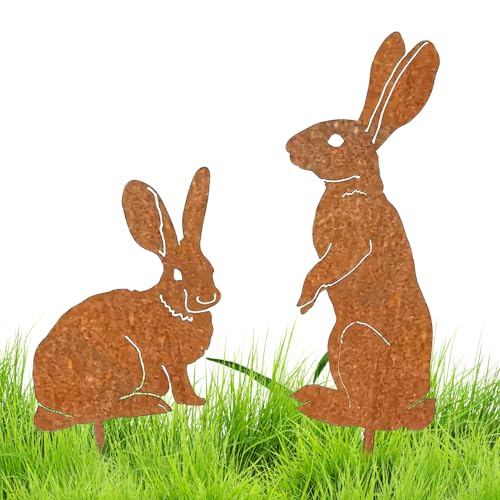 Décoration lapin de Pâques extérieur : lot de 2 piquets de sol durables - 3