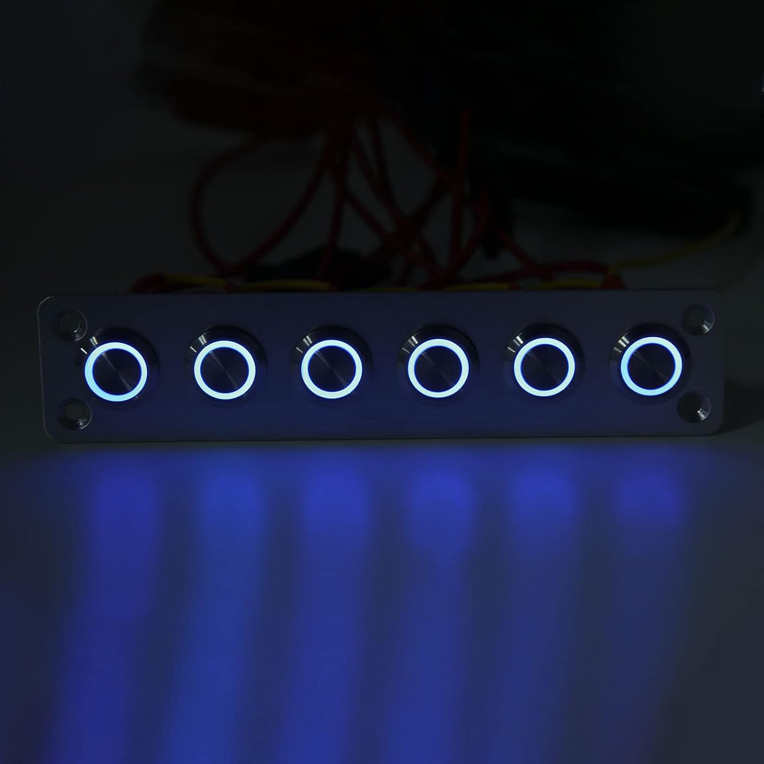 12V 6 Gang Rocker Switch Button Panel, Car Modification Bluelight Ignition Toggle ON Off with 40 Lable Stickers, Vehicle Toggle Switch Button Board for RV Yacht