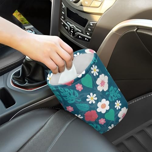 Image of Tropical Daisy Car Trash Bin Universal Front Back Seat Garbage Bags for Car, Office, Home, Travel Camping Accessories, Potable Car Rubbish Bin, Easy to Install