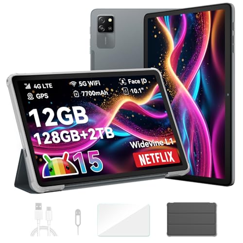 Blackview Tablet Android 15 Tab 60 Pro 10 Pulgadas 12GB RAM + 128GB ROM/2TB TF, 4G LTE+5G Wi-Fi, Widevine L1 HD+ IPS, Face ID, Octa-Core, 7700mAh Batería, Dual Cámara 8MP+5MP/GPS/WPS Suite PC Tablet