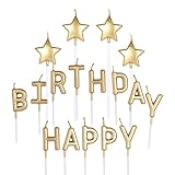 pinkblume Gold Happy Birthday Star Candle Cake Toppers Metallic Happy Birthday Letters Cake Candles for Kids Birthday Party Decorations Adults Birthday Party Supplies