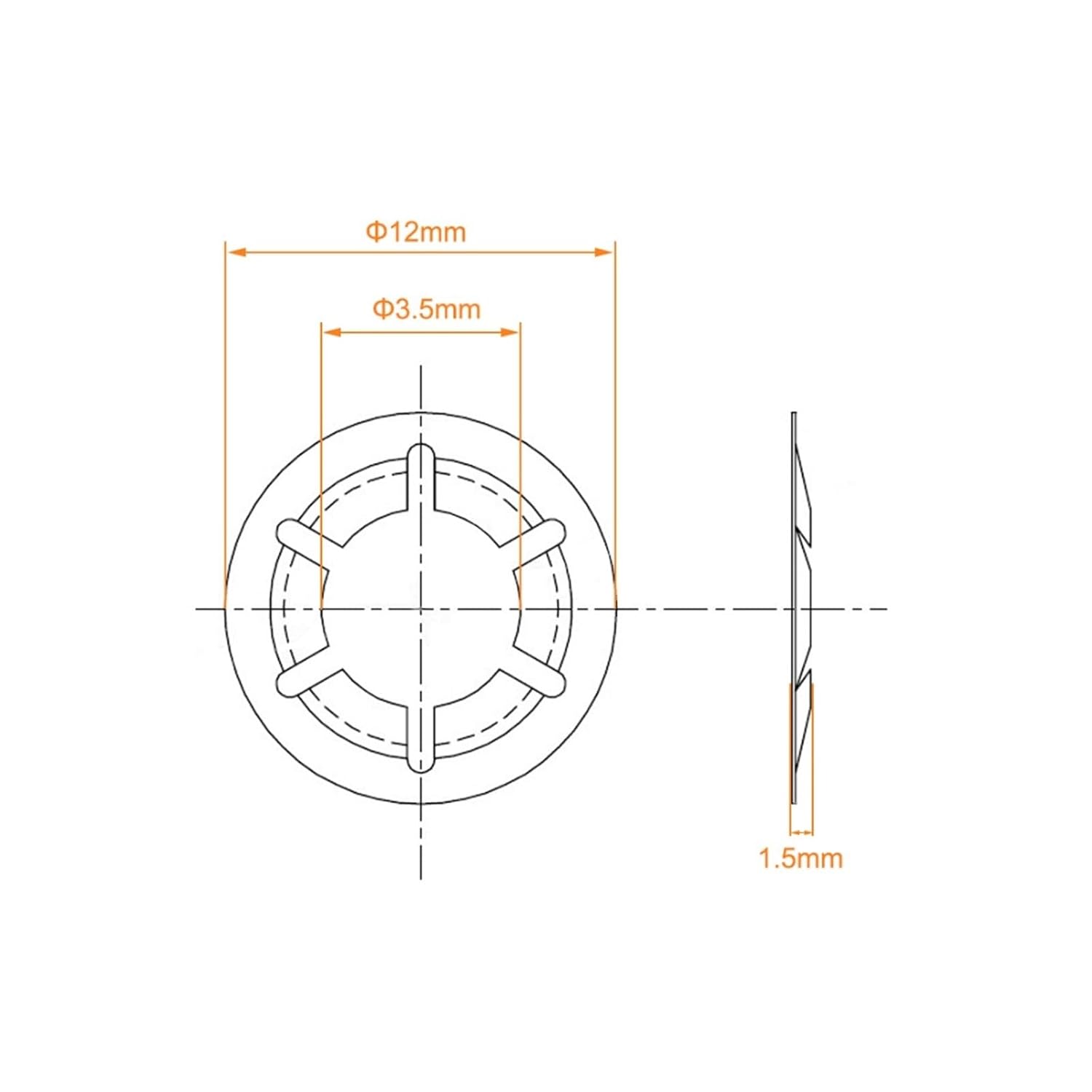 Nut,50pcs M4 Internal Tooth Star Locking Washer 3.5mm ID 12mm OD Lock Washers Push On Locking Speed Clip Nut Locking Fastener