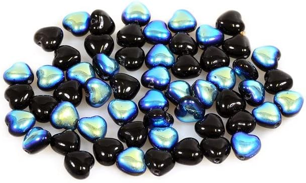 60pcs Heart Beads 6 x 6 mm, Black Ab (23980-28701), Bohemia Crystal Glass, Czechia 11179001