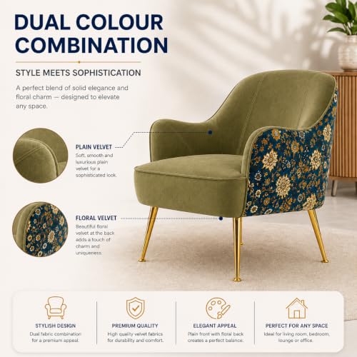Image of Velvet Chair with Pillow for Home | Modern Accent Armchair in Soft Velvet Fabric with Golden Legs | Premium Accent Chair for Living Room Bedroom Restaurent | (Olive Brown, Big Zara)