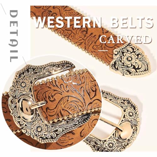Tgirls Women Western Belts Cowboys Cowgirls Belt for Jeans Brown Country Leather Belt with Gold Buckle3