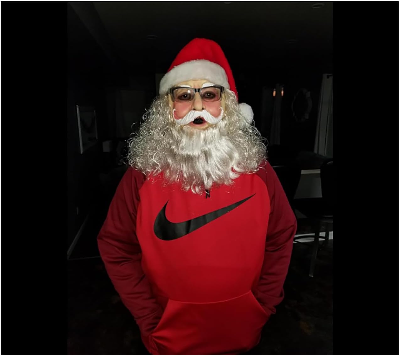 WPOZD Deluxe Green Monster Christmas Mask with Santa Hat, Adult Size, Plush Fur Holiday Costume Accessory - Image 5