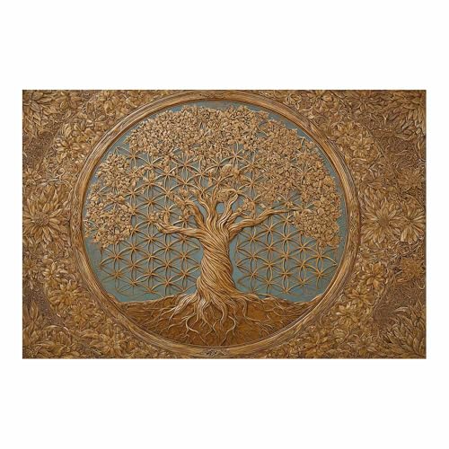 Arbre de vie décoration murale en tableau marron moderne 80x120cm sans cadre