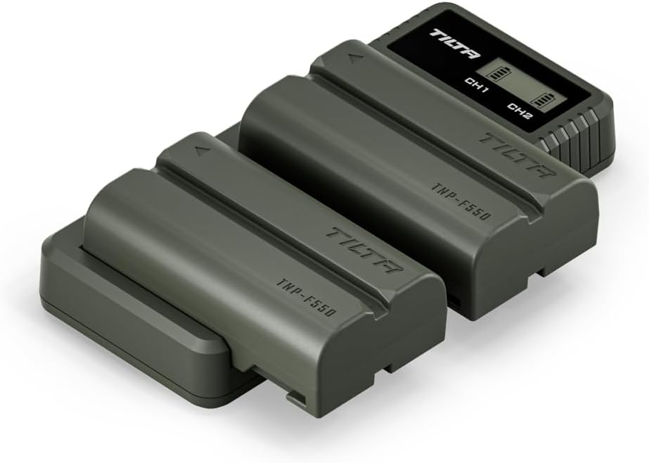 Tilta NP-F550 L-Series Battery Charger Kit, High Capacity 3500mAh Power Solution | Compatible with NP-F L-Series Accessories | Durable Safety Certified Design, 2 Batteries - Green