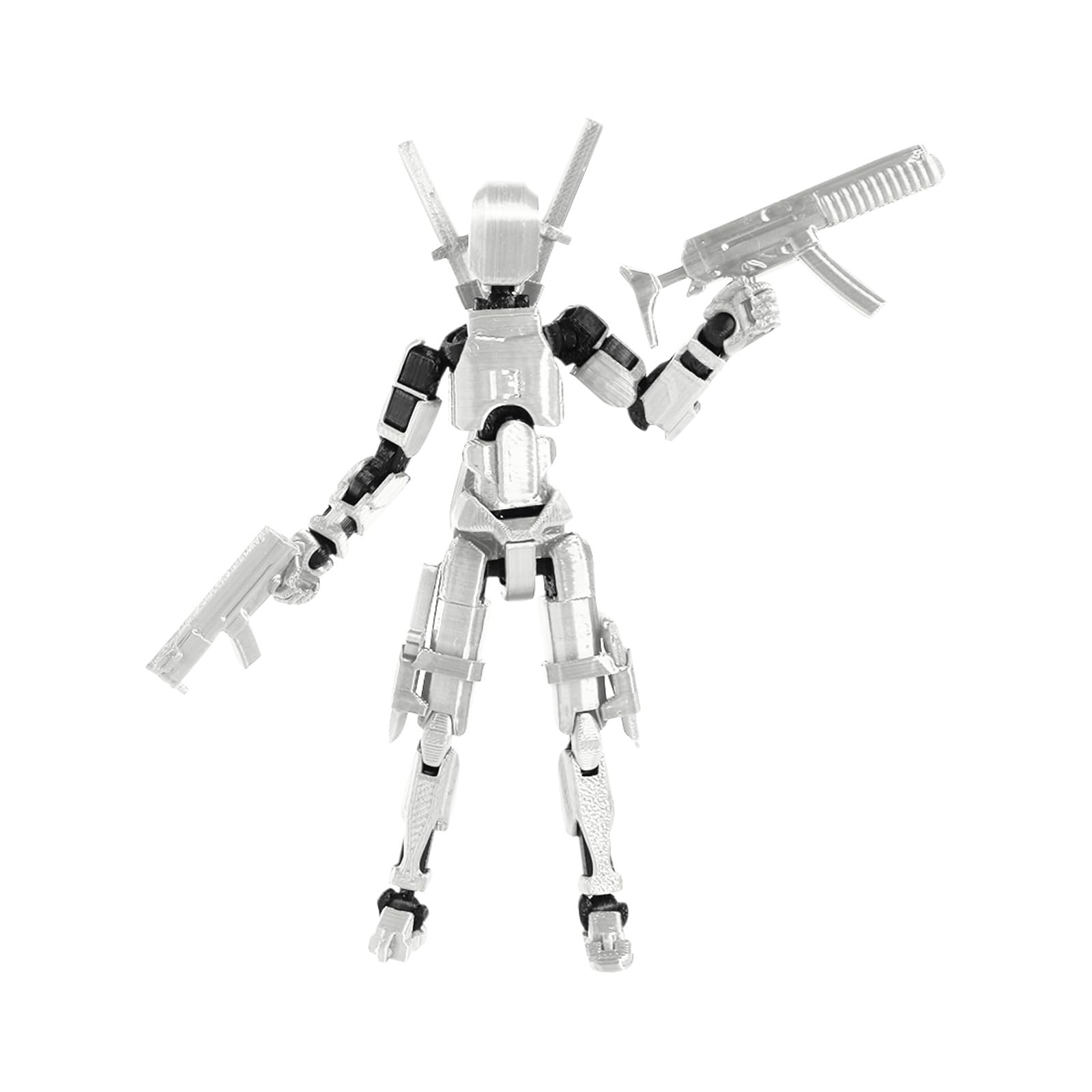 T13 Action Figure 3D Printed Posable Robot with Dual Guns Multi-color Combat Style Dummy 13 Toy for Collectors, Desktop Decoration 01-White