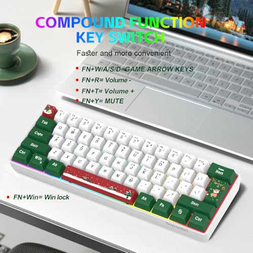 Image of Snpurdiri 60% Wired Gaming Keyboard, RGB Backlit Small Ultra-Compact 61 Keys 60 Percent Gaming Keyboard for PC /Mac Gamer, Typist, Travel, Easy to Carry on Business Trip(Red Green White)