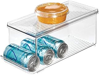iDesign Pojemnik do przechowywania z pokrywką, plastikowe pudełko do przechowywania lodówki i spiżarni z miejscem na 9 puszek, praktyczne przechowywanie w lodówce na żywność i napoje, przezroczysty