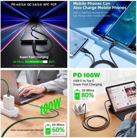 2 meter 100w Super-Fast 6 in 1 usb C to Type C, i-Phone, Micro, 8Pin Nylon Magnetic Multi Charging Data Cable Cord Lead 20V/5A Fast Charger for Phone, Pad, Tablet, Laptop, Drone, Games, IOS, Android