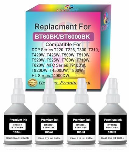 Image of CANOFF BT6000BK Black Refill Ink Bottle (100ml) | High Yield Compatible Ink for DCP-T310,T300,T510,T500,T910,T710,T400W,T450W,T300W,T800W,T700,T810 Ink Tank Printers (BT6000BK /BT60BK Black 4pc.)