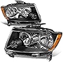 Auto Dynasty [Halogen Model] Factory Style Headlights Assembly Compatible with Jeep Grand Cherokee 2011 2012 2013, Driver and Passenger Side, Black Housing, Clear Lens, Amber Corner