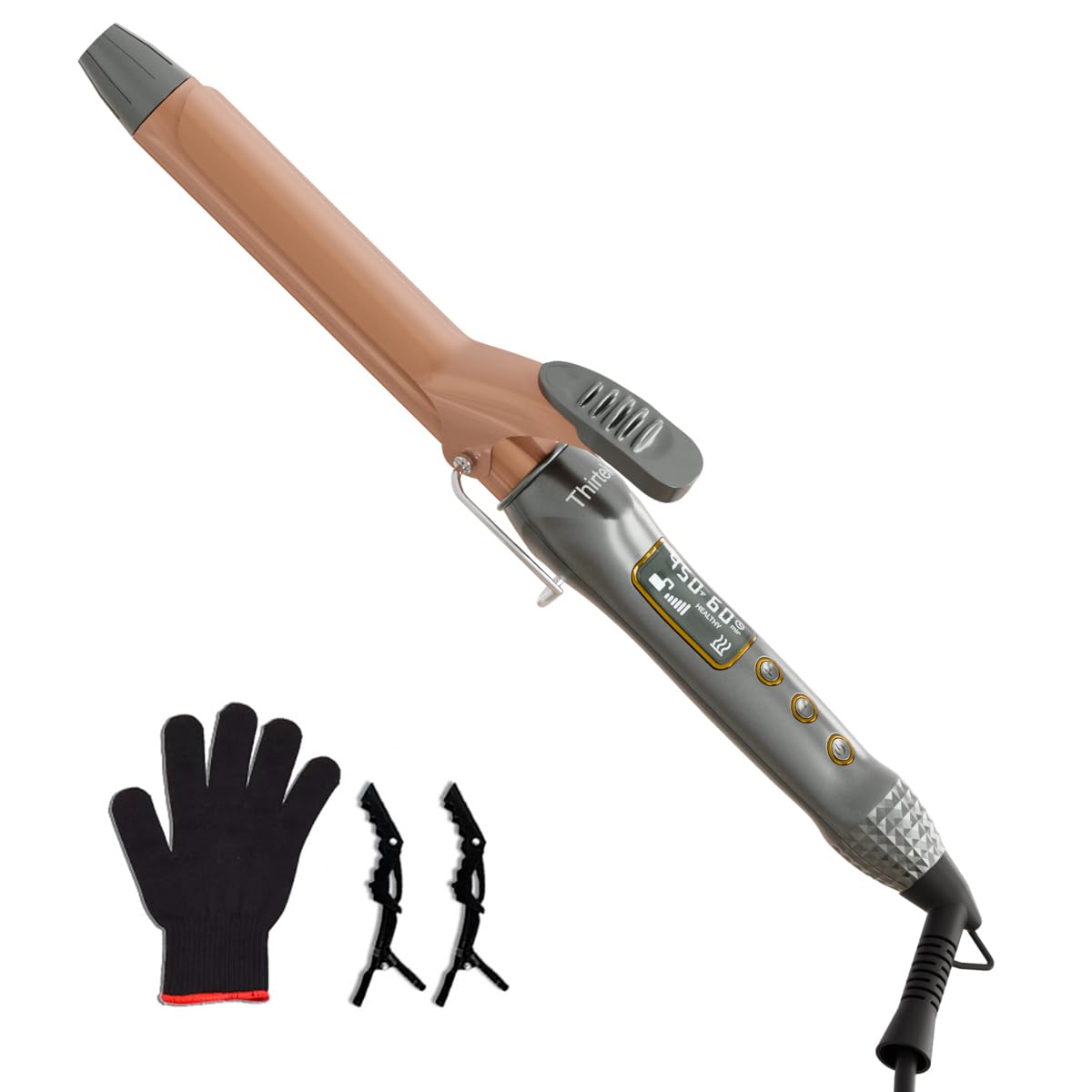 Thirtek Curling Iron 1 Inch,Ceramic Tourmalin Hair Curler with LCD Display,15 Adjustable Temps for All Hair Types,25S Fast Heat Up to 450℉ for Long-Lasting Wonder | Auto Shut-Off | Dual Voltage