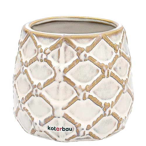 KOTARBAU® Maceta de cerámica esmaltada, Ø 9 cm, Tiesto Decorativo para Flores y Plantas, Macetero Redondo para Interiores, Minimalista, Blanco, Mocca, Beige, Forma y diseño de una piña, Original