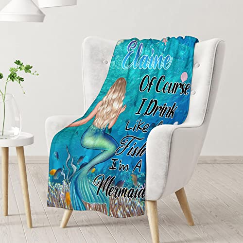 Mercuryelf Custom Mermaid Throw Blanket - Soft, Fuzzy & Warm - 40x50 Inches Flannel Blankets for Travel, Office - Blue Nice Throws Gift for Girls