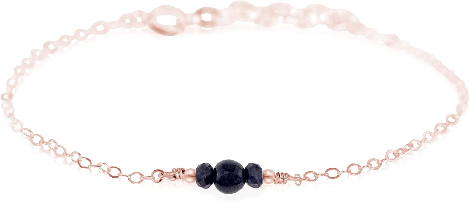 Luna Tide Sapphire Dainty Anklet in 14k Rose Gold Fill