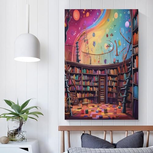 Cuadros en lienzo de estante de libros para decorar un salon elegante y acogedor 5