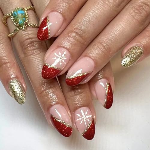 LBPEPAMZ Christmas Press on Nails Short Almond Fake Nails with
