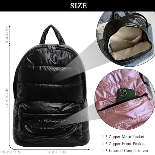Image of Puffy Backpack Fashion Lightweight Quilted Puffer Backpack Purse for Women Casual Daily Carry on Daypack (Black)
