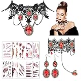 dpkow halloween gothic vampire costume accessori nero vampiro collana bracciale orecchini cicatrice tatuaggio temporaneo per halloween masquerade costume, zombie vampire dress-up per le donne ragazze