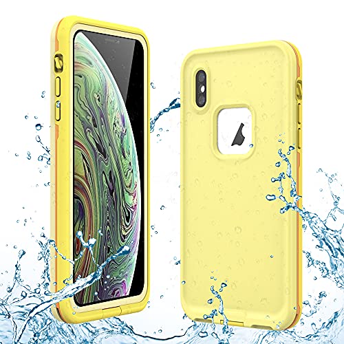 Gustave iPhone Xs Waterproof Case, iPhone X Waterproof Case Wireless Charging Support Waterproof Shockproof Full-Body Rugged Cover Case with Built-in Screen Protector for iPhone Xs/X 5.8 inch(Yellow)