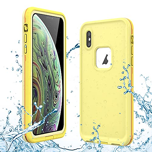 GUSTAVE Xs Waterproof Case, X Waterproof Case Wireless Charging Support Waterproof Shockproof Full-Body Rugged Cover Case with Built-in Screen Protector for Xs/X 5.8 inch (Yellow)