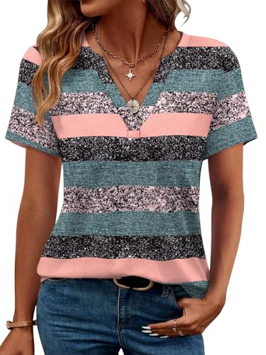 Image of WEESO Womens Tops Summer Short Sleeve V Neck Blouses Business Casual Loose Fit Tshirts Trendy Fashion Outfits