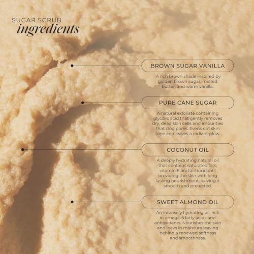 Image of LALICIOUS Brown Sugar Vanilla Exfoliating & Moisturizing Body Scrub | Coconut Oil | Pre-Shave Scrub for Ingrown Hairs & Razor Bumps | Gently Buffs & Smooths Sensitive Skin | No Parabens Large 16oz