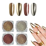 U-Shinein 4PCS Chrome Nail Powder Set, Pearl Chrome Nail Powder, Metallic Mirror Effect Pigment Powder, Pearlescent Mermaid Nail Powder, Holographic Aurora Powder for Nail Art, 1+18+21+26