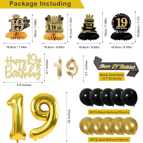 Image of 19th Birthday Decorations for Men, Black Gold 19th Party Decoration Kits