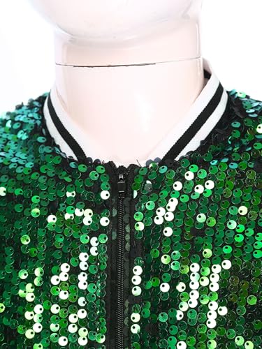JEYPINMI Kids Girls Sparkly Sequin Baseball Jacket Long Sleeve Zip Up Bomber Jacket Hip Hop Dancing Party Tops4