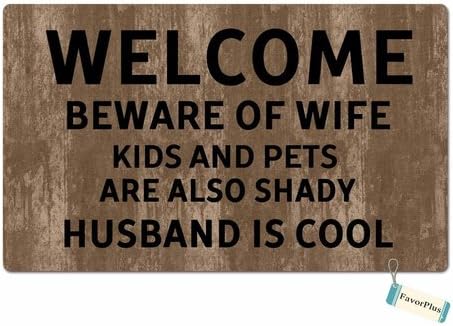 FavorPlus Welcome Beware of Wife Entrance Custom Doormat Door Mat Machine Washable Rug Non Slip Mats Bathroom Kitchen Decor Area Rug 15.7X23.6 Inch