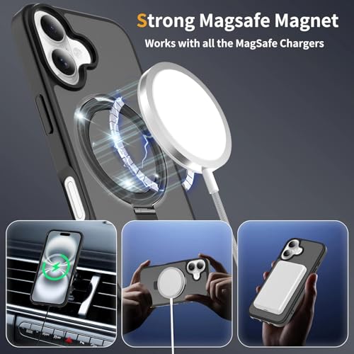 Image of Magnetic for iPhone 16 Plus Case, 6.7 inch, Compatible with MagSafe, Rugged Kickstand, Not-Yellowing Military-Grade Protection, Matte Black