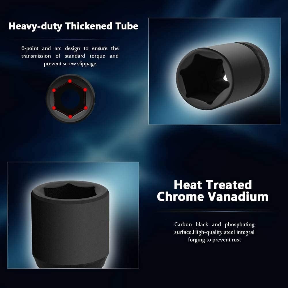 Anbull 3/4-Inch and 1-Inch Drive Jumbo Impact Socket Sets, 27 PCS Shallow Socket Assortment, Standard Metric Sizes (21-50 mm and 50-65 mm)