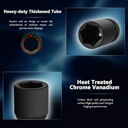 Miniatura 10 de Anbull Juego de dados de impacto jumbo de 34 pulgadas, surtido de 21 piezas de enchufes poco profundos, tamaños SAE estándar de 6 puntos (34