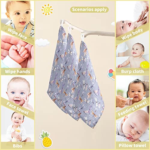 Image of Baby Washcloths Cotton Dragonfly Baby Muslin Washcloths Soft Baby Face Towel for Newborn Infants Baby Wipes, 11.8 X 11.8 Inch, 5 Pack Lilac