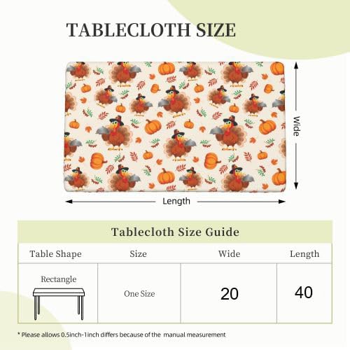 Miniatura 2 de Mantel rectangular de Acción de Gracias, pavo y calabaza, con borde ajustable, lavable, reutilizable, para cocina, comedor, picnic, fiesta, 4 pies,