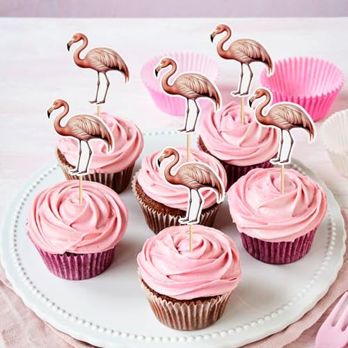 Cyodoos 24pcs Flamingo Cupcake Toppers Grassland Animals Caketoopper Baby Shower Kids Birthday Party Cake Decorations