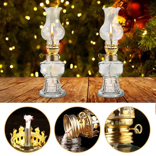 2 Stück Petroleumlampe für Innenräume, Öllampen aus Glas Retro Nostalgie Transparente Einstellbare Helligkeit Winddicht Dekorative Öllampe für Wohnzimmer Esszimmer Notfalleinsatz