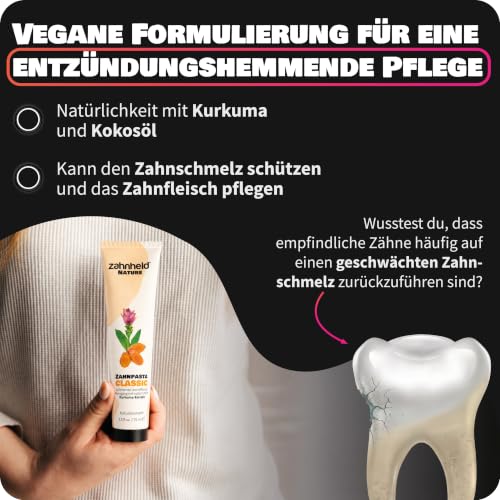 Zahnheld Nature Classic Zahnpasta ohne Fluorid, vegan, Kurkuma & Kokosöl – Ansicht 3