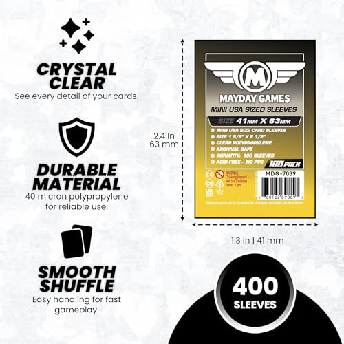 Image of MayDay Games Mini USA Card Sleeves 41x63mm - Clear Polypropylene, 40 Micron, 400 Standard Board Game Card Sleeves- MDG-7039