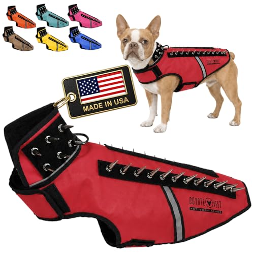 CoyoteVest SpikeVest Dog Harness | Stab-Resistant Protective Vest | Coyote Vest for Dogs | Defends Against Coyotes Dogs Birds of Prey | Reflective Safety Made in USA (M-Red)