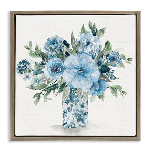 Pastel Blue Bouquet Floral, 24 x 24 Inch Canvas in Floater Frame