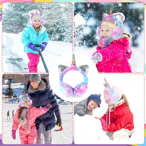 BTHRORO Einhorn Winter Ohrenschützer Kinder Süße Plüsch Weiche Ohrenwärmer Verstellbare Ohrschützer Kopfbedeckungen Winter Accessoire für Mädchen Dame den Außenbereich Warm Winter