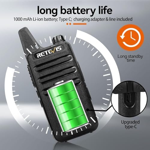 Retevis RT22 Walkie Talkie, 16 CH, FRS, 2 Way Radios Long Range Rechargeable, VOX, Mini, Two Way Radio for Business, Camping, Farm, School, Warehouse, Gifts, Skiing, Hiking(4 Pack) - 2