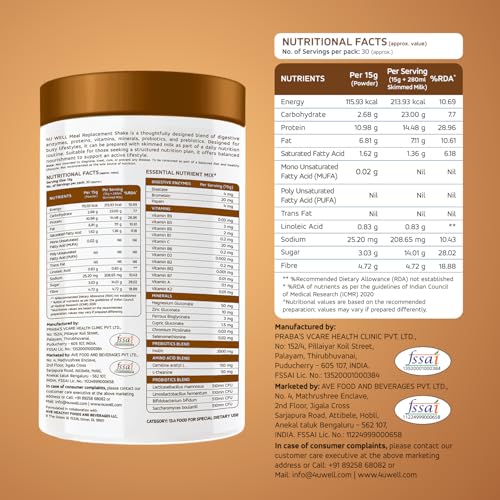 Image of 4UWell Meal Replacement Shake | Chocolate Flavour | Balanced Nutrition with 18 Vitamins & Minerals | Supports Energy, Metabolism & Active Lifestyle | Easy to Digest Powder, 500g